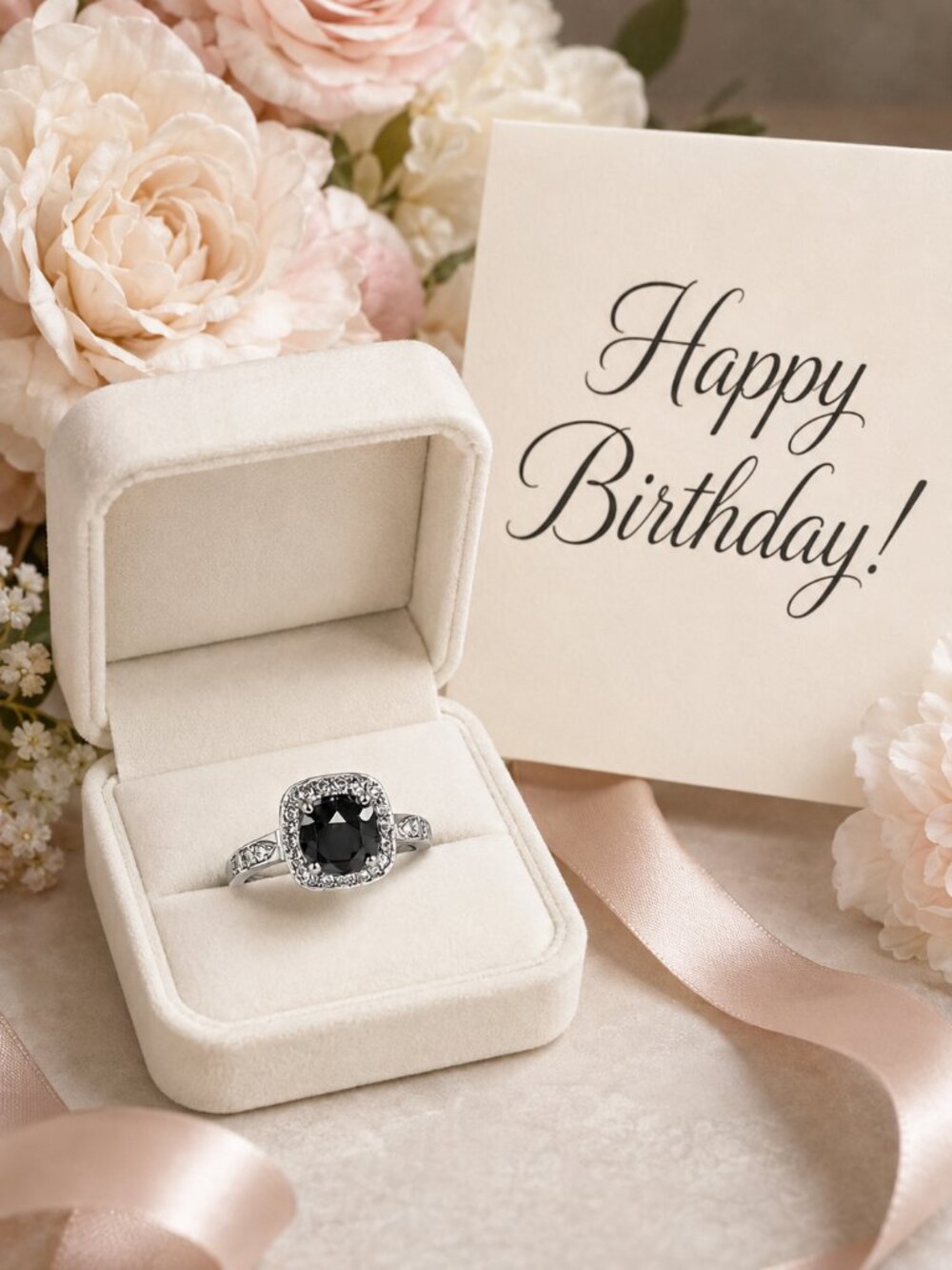 Silver-Tone Black Faceted Rhinestone Halo Ring - R-5 Size 10